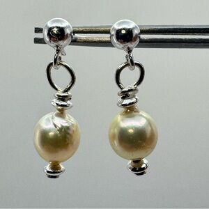 Elegant Sterling Silver Akoya Pearl Drop Earrings 925 Classic Dangle Studs
